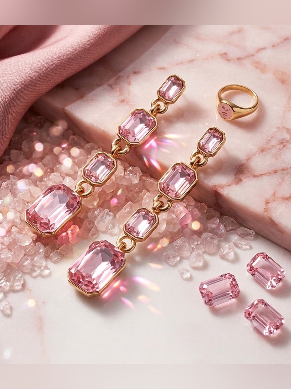 NWT White House Black Market Pink Crystal Tiered Drop Earrings